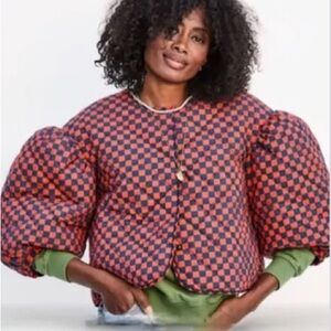 Clare V. Checkered Puff Sleeve Jacket